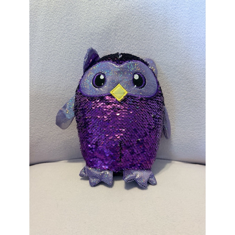 Shimmeez Oliver Owl Silver & Purple‎ Plush Toy Reversible Sequin 8"